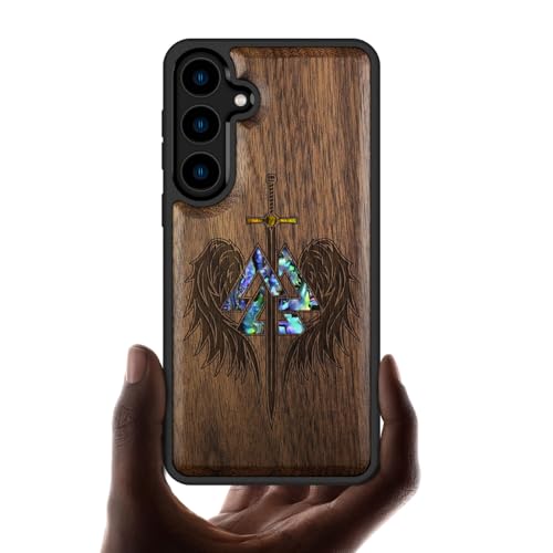 Coque Samsung S24 Plus étui en bois gravé et incrustation de coquille protecteur
