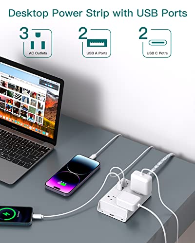 Image of Addtam Travel Flat Plug Power Strip, Flat Extension Cord (Wht-1)