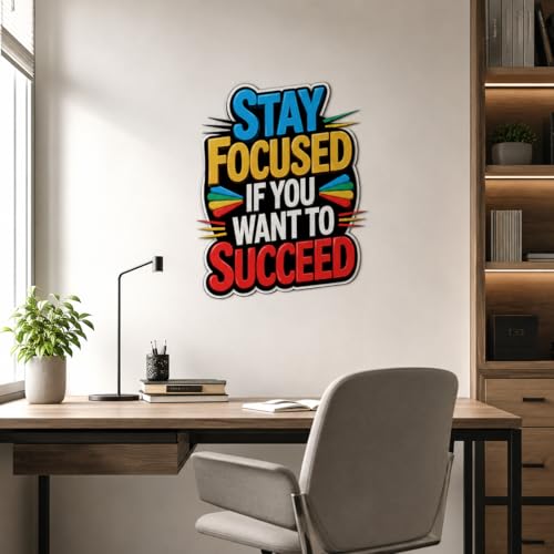 Image of Rangoli Motivational Quote Wall Sticker Self-Adhesive 16 x 20 Inch Waterproof Wall Decor for Living Room Bedroom Office Stay Focused Success Wall Decal