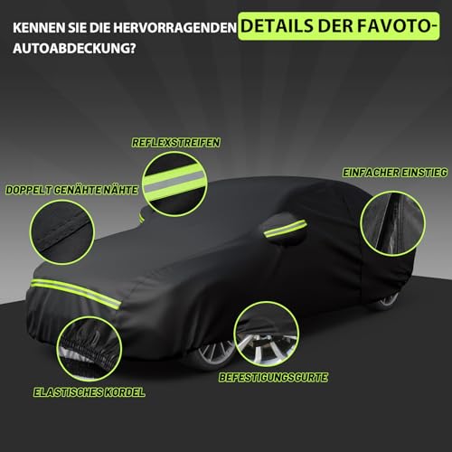 Favoto Autoabdeckung Winter Vollgarage Auto Abdeckplane Staubdicht Wasserdicht Autohülle Autoplane Car Cover für 450-495 cm Limousine Schwarz 490cm x 190cm x 150cm 2.95kg