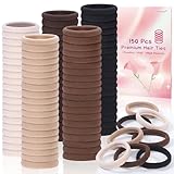 150 Pcs Elastic Hair Ties No Damage for Thick & Thin Hair, Ponytail Holders, Elastics, Soft Pony Tails Bands for Women, Neutral Colors