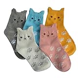 Jeasona 5 Pairs Cotton Socks for Women Size 4-9 Over-ankle Length Animal Themed Cute Patterns