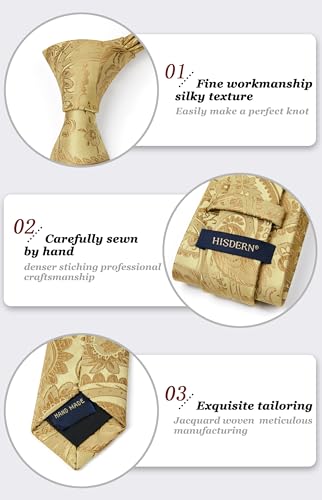 Image of HISDERN Ties for Men Paisley Floral Mens Ties and Pocket Square Cufflinks Set Classic Business Necktie Handkerchief