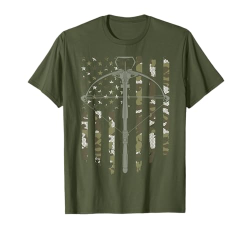 Crossbow Hunting Vintage American Flag Camouflage T-Shirt