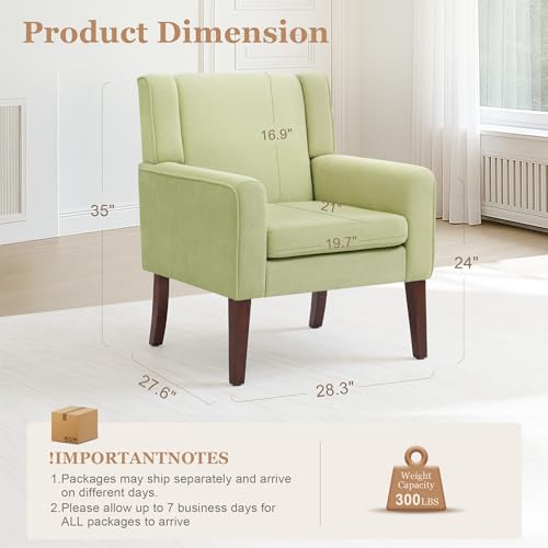 Image of Accent Chairs Set of 2, Mid-Century Reading Chair with Wood Legs, Upholstered Comfy Living Room Chair for Bedroom, Apartment, Waiting Room, Green