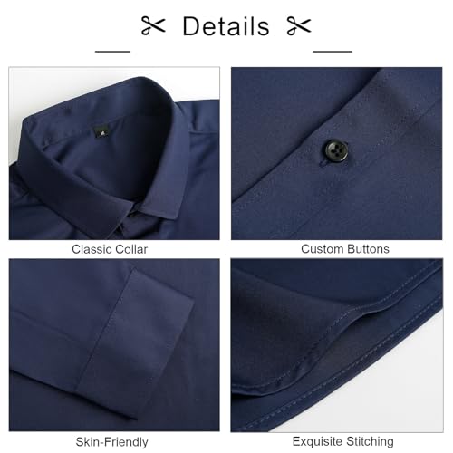 Image of Alizeal Mens 3 Pcs Long Sleeve Shirts Set | Pocket Square Necktie Perfect for Weddings Business Daily Wear