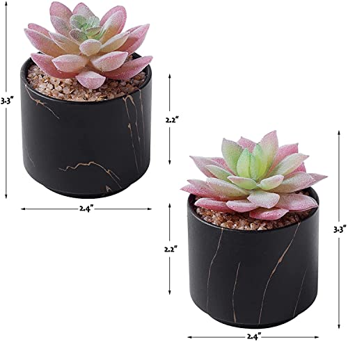 Zenmag Mini Succulents Plants Artificial, Fake Succulents In Black Ceramic Pots For Desk Livingroom Bathroom And Home Decoration Office Decor For Women Set Of 2 Artificial Succulents #TOP1