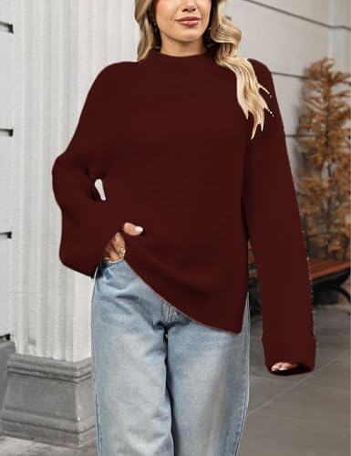 Oversized Womens Knit Sweater Cozy Ribbed Turtleneck Pullover with Side Slits4