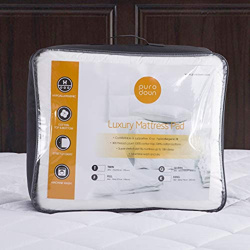 Puredown Premium Natural White Goose Down Feather Overfilled Bed Topper 100% Cotton Fabric Mattress Pad, Full, Alternative #TOP4