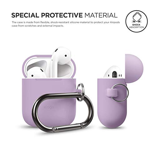 Elago Silicone Case With Keychain Compatible With Apple Airpods Case 1 & 2, Front Led Visible, Supports Wireless Charging, Protective Silicone [Lavender] #TOP3