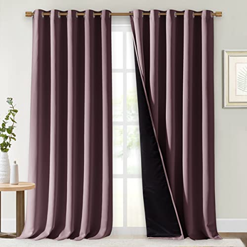 NICETOWN Dry Rose 100% Blackout Curtains for Windows, Super Heavy-Duty Black Lined Total Darkness Drapes for Bedroom, Privacy Assured Window Treatment