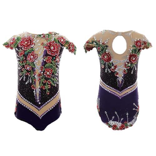 Kmarouse Women's Rhythmic Gymnastic Leotards Rhinestone Dance Team Uniforms For Girls Gymnastics Competition Costume(Medium)