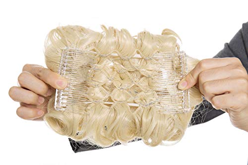 Scrunchy Updo Combs Ponytail Hair Extensions Clip in Bun Claw Jaw on Donut Chignons Warp Around Hairpiece Wavy Curly Bleach blonde - Image 2