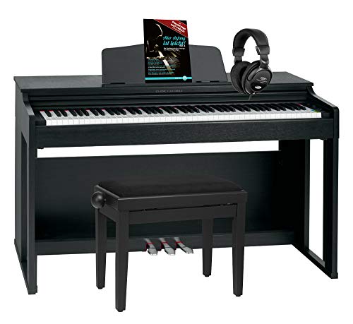 Classic Cantabile DP-230 Piano Numérique - 88 touches clavier à mécanique à marteaux - Clavier électronique avec USB, 128 polyphonie Synthetiseur - Set avec banc et casque - Noir mat