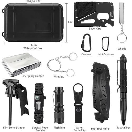 KEPEAK Equipamento de sobrevivência, kit de emergência profissional, kit de sobrevivência ao ar livr