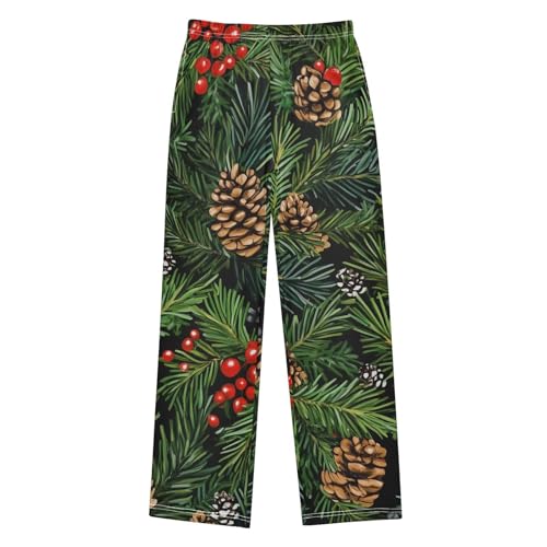 Pine Cone Berry Boys Long Pants Soft Trousers Elastic Waist Kids Lounge Bottoms with Pockets S-XL