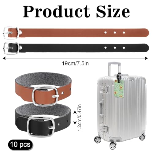Image of 10 PCS Leather Luggage Tag Straps, Cowhide Luggage Tag Loops Replacement Belts with Metal Buckle Genuine Leather Luggage Tag Loops Leather for Suitcase Travel Secure Storage Card Pass Holder