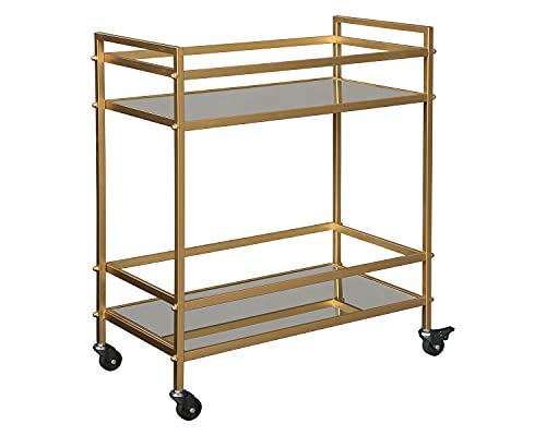 Signature Design by Ashley Kailman Modern Glam Mirrored Metal Bar Cart with Casters, 32