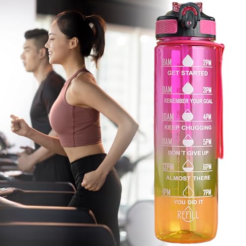 GIFZES Garrafa de água sem odor com carimbo de data/hora esportiva 1000 ml cor gradiente grau alimen