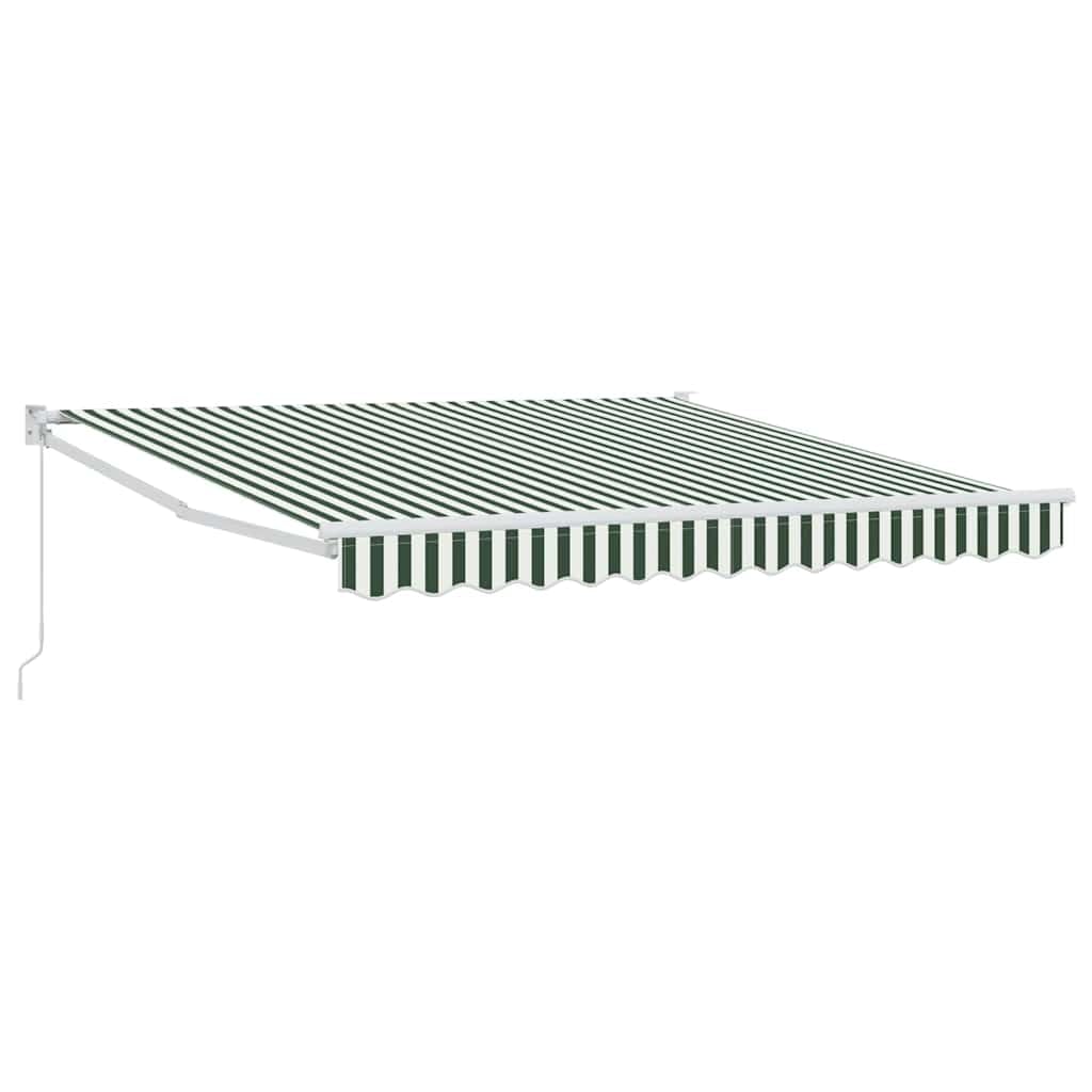 Tenda da sole retrattile 350 x 250 cm, tenda da sole a braccio articolato per terrazza e giardino, parasole manuale in poliestere e alluminio, design a righe verdi e bianche