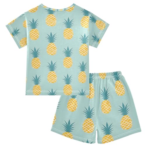 ALAZA Pineapple Cartoon Funny Pajamas Set Short Sleeve Cotton Sleepwear Summer Pjs 2 Piece 5-14Y2