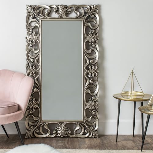 Melody Maison Large Baroque-style Silver Wall/Floor Mirror 90cm x 168cm
