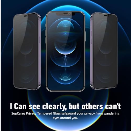 Image of SupCares Privacy Tempered Glass for iPhone 12 Pro Max (6.7 Inch) With Installation Kit | Military-Grade Gorilla Screen Protector | Edge to Edge Coverage | Black