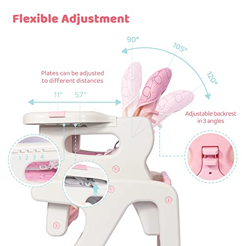 3-In-1 Baby High Chair Toddler Chair Highchairs With Adjustable Seat Back Detachable Seat Cushion And Double Removable Tray For Baby Toddlers 6 Months To 6 Years, Pink #TOP2