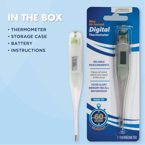 Veridian Healthcare Digital Thermometer | 60-Second Readout | Fahrenheit Measurements | Rigid Tip | Fever Alert | One-Year Warranty - Thumbnail 7