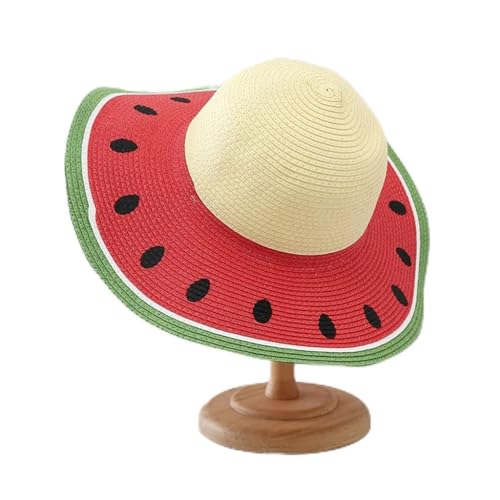 CPYGMXI Fruit Printed Straw Sun Hat Boys Girls Watermelon Pattern Sunshade Beach Hat Foldable Fisherman Caps Red