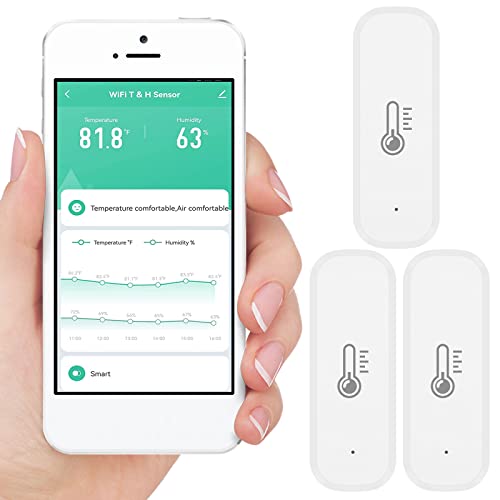 3 Pack Wifi Hygrometer Thermometer, Indoor Bluetooth Temperature And Humidity Sensor, Smart Wireless Temperature Humidity Monitor With App Notification Alert For Home Greenhouse (Supports 2.4G Wifi) #TOP28