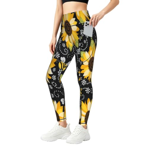 Pantalones de yoga para correr y uso informal leggings con estampado de girasoles