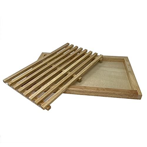 HTUK® Planche à découper rectangulaire en bois avec récupérateur de miettes de pain facile à nettoyer 40 x 25 x 2,5 cm