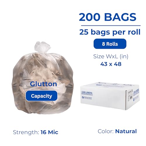 Image of Inteplast Group S434816N 48 inch Length x 43 inch Width x 16 Mic Thickness, Natural Color, HDPE Commercial Coreless Institutional Trash Can Liner (Case of 8 Roll, 25 Bags per Roll)