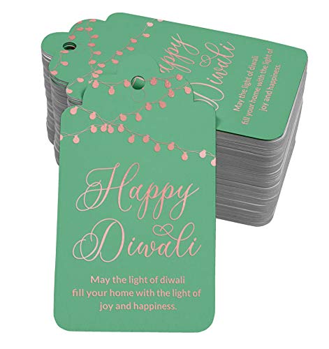 Pack of 100 Rose Gold Foil Paper Tags Happy Diwali Favor Hang Tags