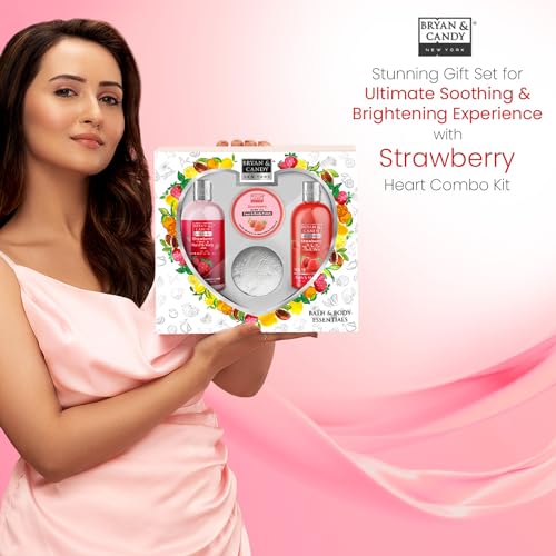 Bryan & Candy Strawberry Heart kit Combo ,Gift Set For Women and Men, Shower gel, Hand & Body Lotion, Body Polish, Loofah | 100% Vegan, Skin-Friendly pH 5.5, SLS & Paraben Free - Image 4