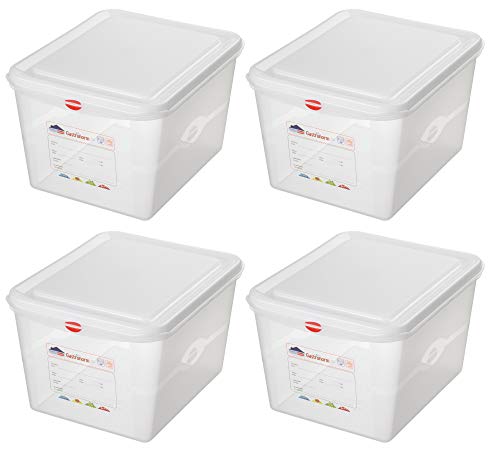 4 recipientes GN 1/1 con tapa, 530 x 325 x 200 mm, 28 litros