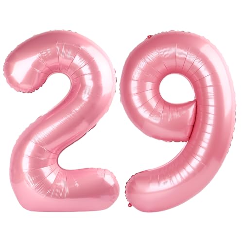 Image of Number Balloons 29 Balloon 40 inch Pearl Pink for 29 Birthday Decorations | Saturated Color, Large 40 in, With Straw & Hanging Hole, For Back-to-School Season, Wedding, Christmas, New Year, Anniversary
