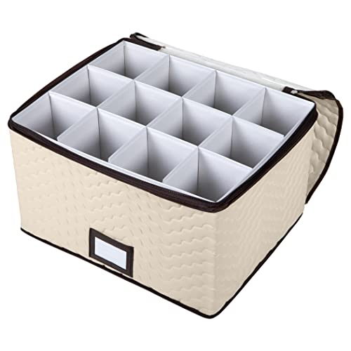 Hold N Storage Wine Glass Storage With Dividers – Holds 12 Standard Size Wine Glasses Up To 10" Tall – Stemware Storage Case - Protects Fine China - Durable Quilted Microfiber Bin With Dividers And Carry Handles. #TOP3