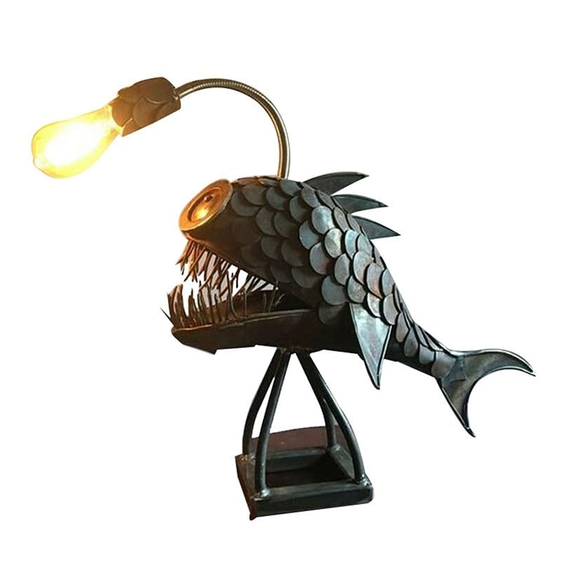 Asiasioc Fish Lamp Angler Fish Lamp USB Rechargeable Desktop Metal Light Handmade Craft Home Living Room Decoration (3.5 * 4.7 in)