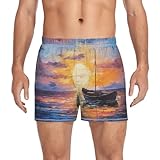 innewgogo Painting Boats Men's Cotton Boxer Shorts Moisture-Wicking Pajama Bottoms with Button Fly Sleep Shorts Underwear L Multicolor