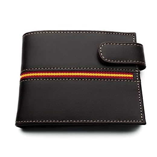 Cartera Hombre Marrón Piel tratada LEGADO con Bandera España Cartera Ubrique Regalo Pulsera Bandera españa (Horizontal Marrón Vox II Broche)