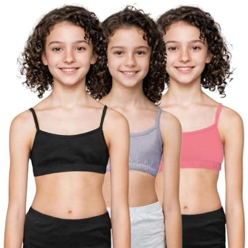 Image of ADIRA | Beginners Bra for Girls 13-14 Years | Flat Padding for Nipple Coverage | Comfortable Strecthy Cotton | Comfy-Breathable Beginners Bra & Super Soft Material | Pack of 3