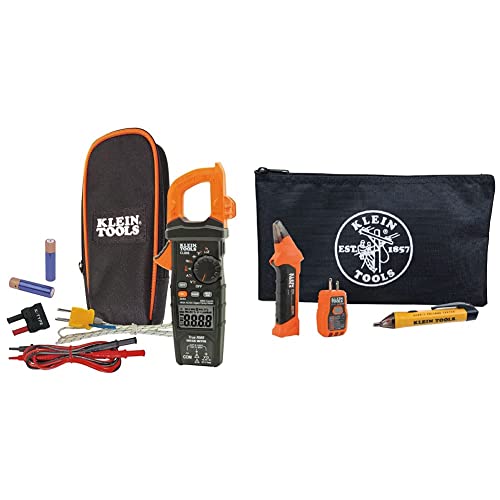 Klein Tools CL800 Digital Clamp Meter, Autoranging TRMS, AC/DC Volt/Current, LOZ, Continuity & 80064 AC Circuit Breaker Kit with GFCI Digital Circuit Breaker Finder, 3-Piece