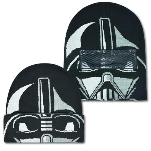 Image of Star Wars Darth Vader Roll Down Cuff Beanie Hat, Black, One Size | Soft, stretchy fabric for a cozy, comfortable everyday fit.