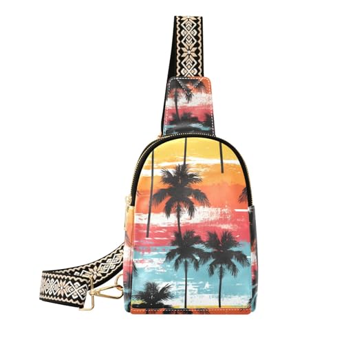 Mnsruu Bolso bandolera pequeño con diseño de hojas para mujer, diseño de árbol de coco y arcoíris, de cuero, para verano, bolsa de pecho, Multicolor 18, Talla única