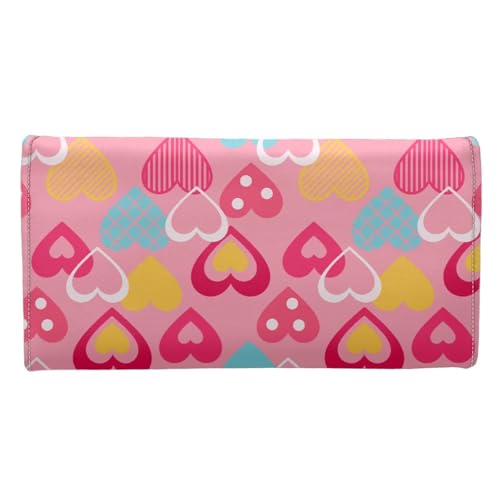 Image of AFPANQZ Leather Wallets for Women Clutch Card Slots Phone Holder Trifold Purses Card, Love Heart Pink Large Capacity Card Key Cash Storage Bags Zipper Handbag