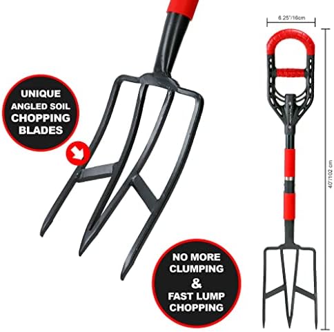 Roamwild Multi-Digger Garden Digging Spading Fork  Fibreglass Light Weight Gardening With Unique Dual Soft AIR Light Grip Technology & Soil Lump Cutting Bladed Tines