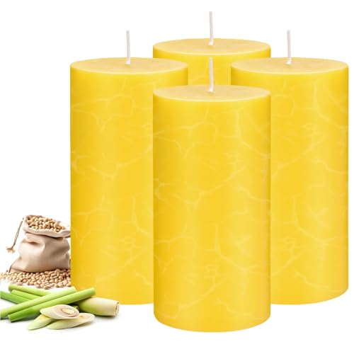 4 Pack Citronella Candles Outdoors 200 Hours Large Citronella Candles Outdoor Long Burning - Dripless Smokeless Soy Wax Scented Candles for Camping Outside Garden Backyard Balcony