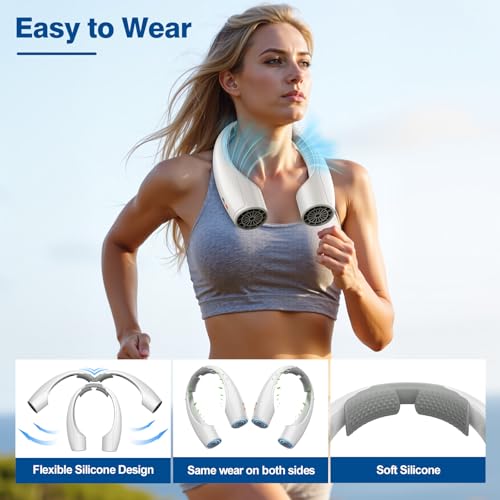 Image of AI Portable Neck Fan with 4 Adjustable Speeds, 4000mAh Battery Powered USB-C Rechargeable Fan, Hands-Free 360 Cooling Neck Fan, Wearable, Ultra-Quiet Personal Fan for Women Men Office Travel(White)